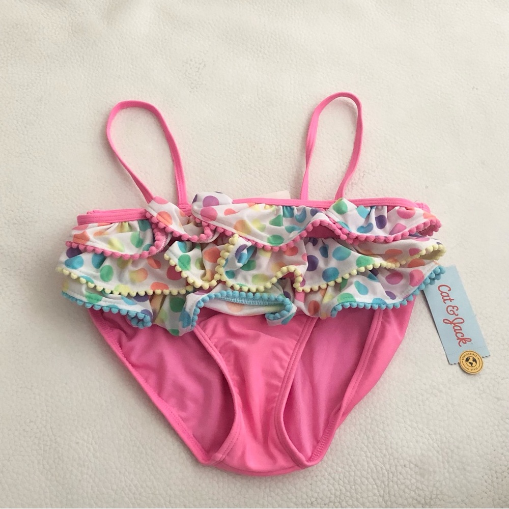 Girls' Cat & Jack Pink Dot Ruffle 2 piece swimsuit, XL 14/16, NWT